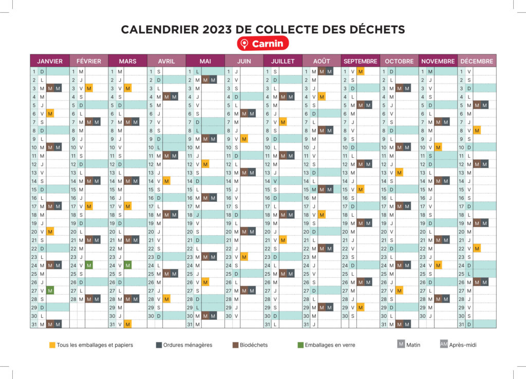 Collecte des déchets ménagers 2023 - calendrier