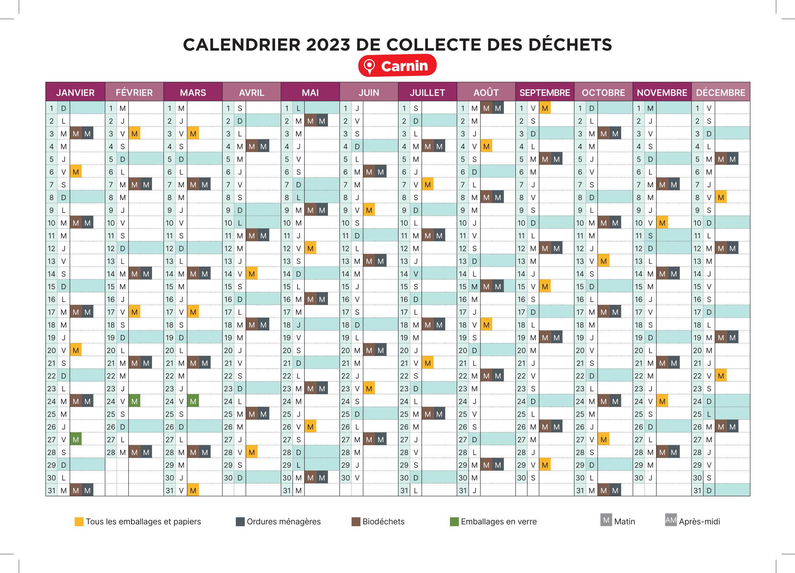 Collecte des déchets ménagers 2023 – calendrier