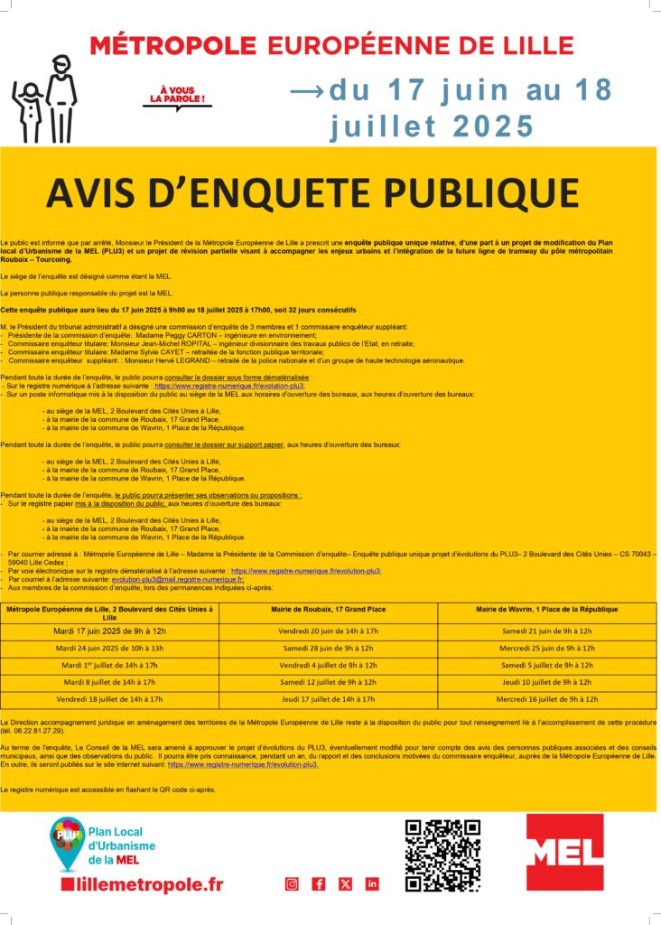 MÉTROPOLE EUROPÉENNE DE LILLE : ENQUETE PUBLIQUE